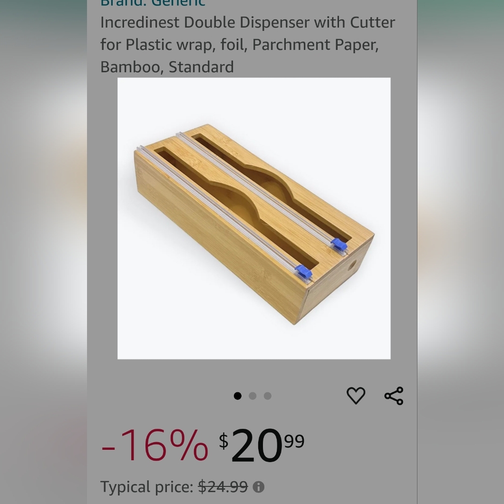 Double Bamboo Dispenser w/Cutters 4 Plastic Wrap Foil Parchment Paper NEW w/Box